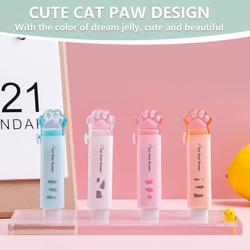 PANDENNER Retractable Pencil Eraser, Cute Erasers,Cat Paw Eraser,Suitable for School Home Office Supplies, 4Pcs (Eraser-BLFC) - Image 3